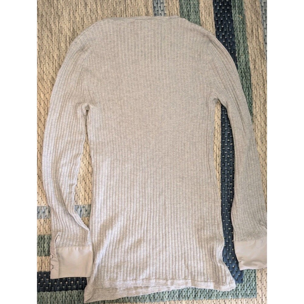 BCBG Max Azria, Small, Silk Blend Ribbed Sweater Top Gray Business Casual Fitted - Picture 2 of 6